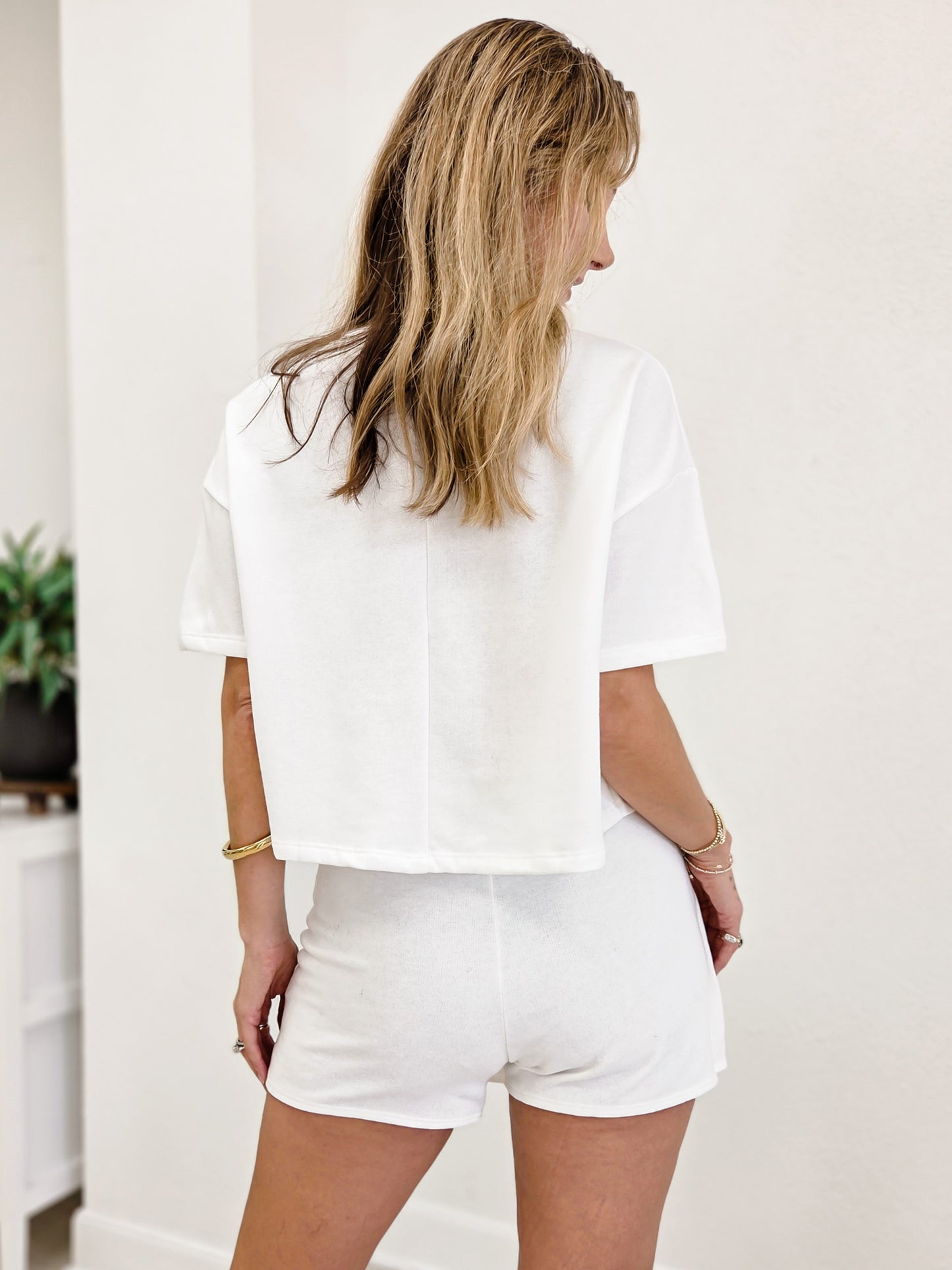 French Terry Crew Neck Boxy Crop Top With Matching Skort