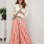 Striped Cuffed Wide Leg Pants- Pink/Coral