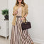 Striped Cuffed Wide Leg Pants- Cream/ Mocha