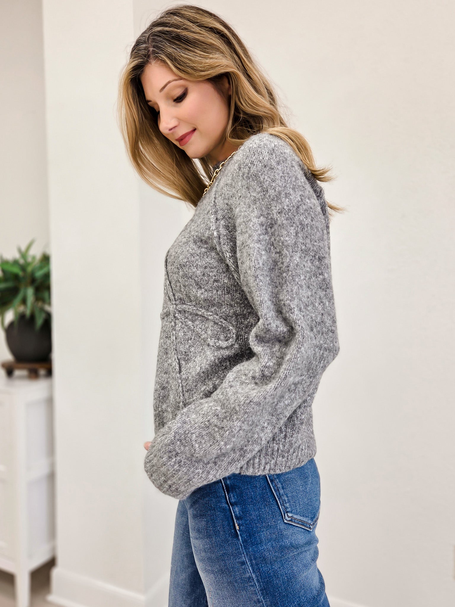 Ribbon Patched Cashmere Sweater