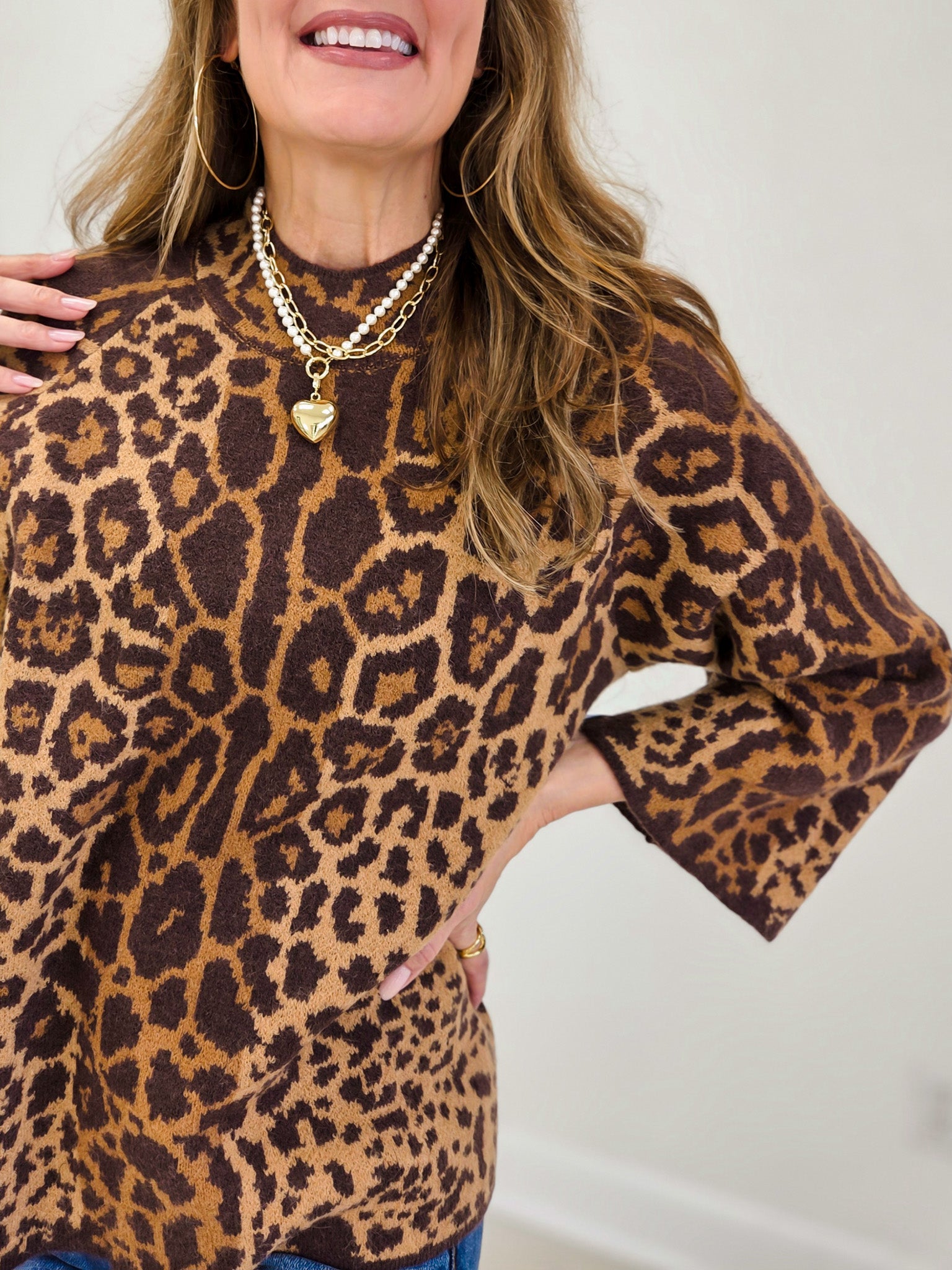 Animal Print Half Sleeve Sweater Top