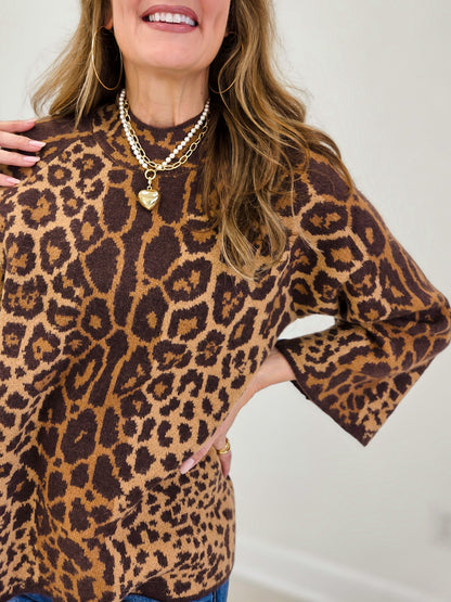 Animal Print Half Sleeve Sweater Top