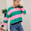 Striped Crew Neck Sweater With Ribbed Cuff & Hem