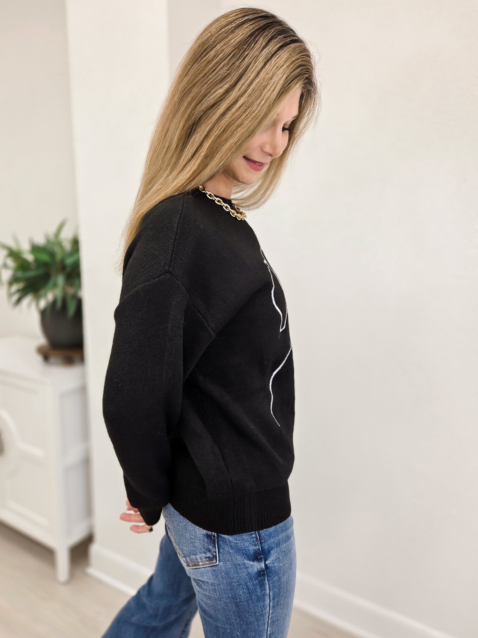Dog Graphic Crew Neck Long Sleeve Sweater