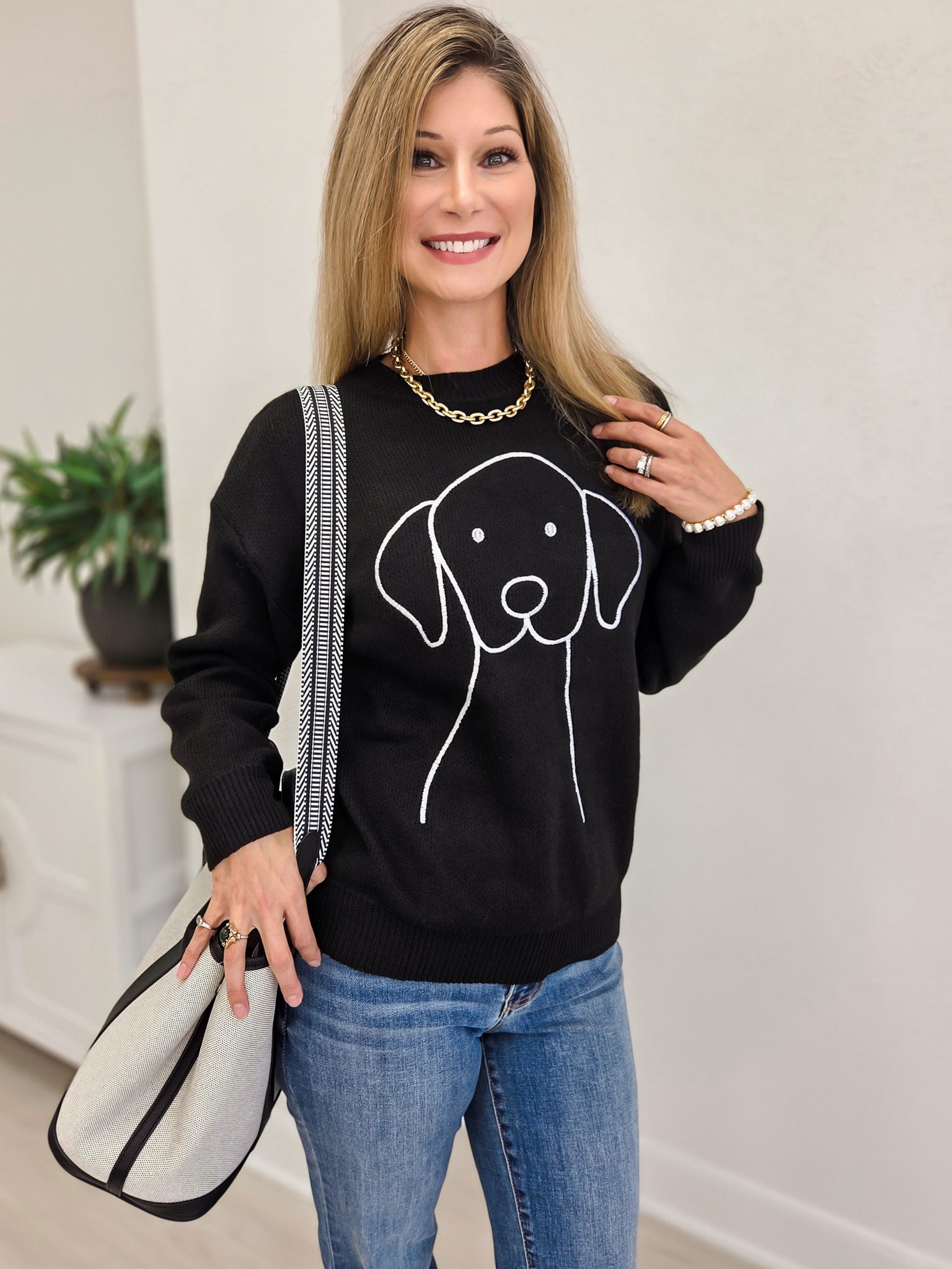 Dog Graphic Crew Neck Long Sleeve Sweater