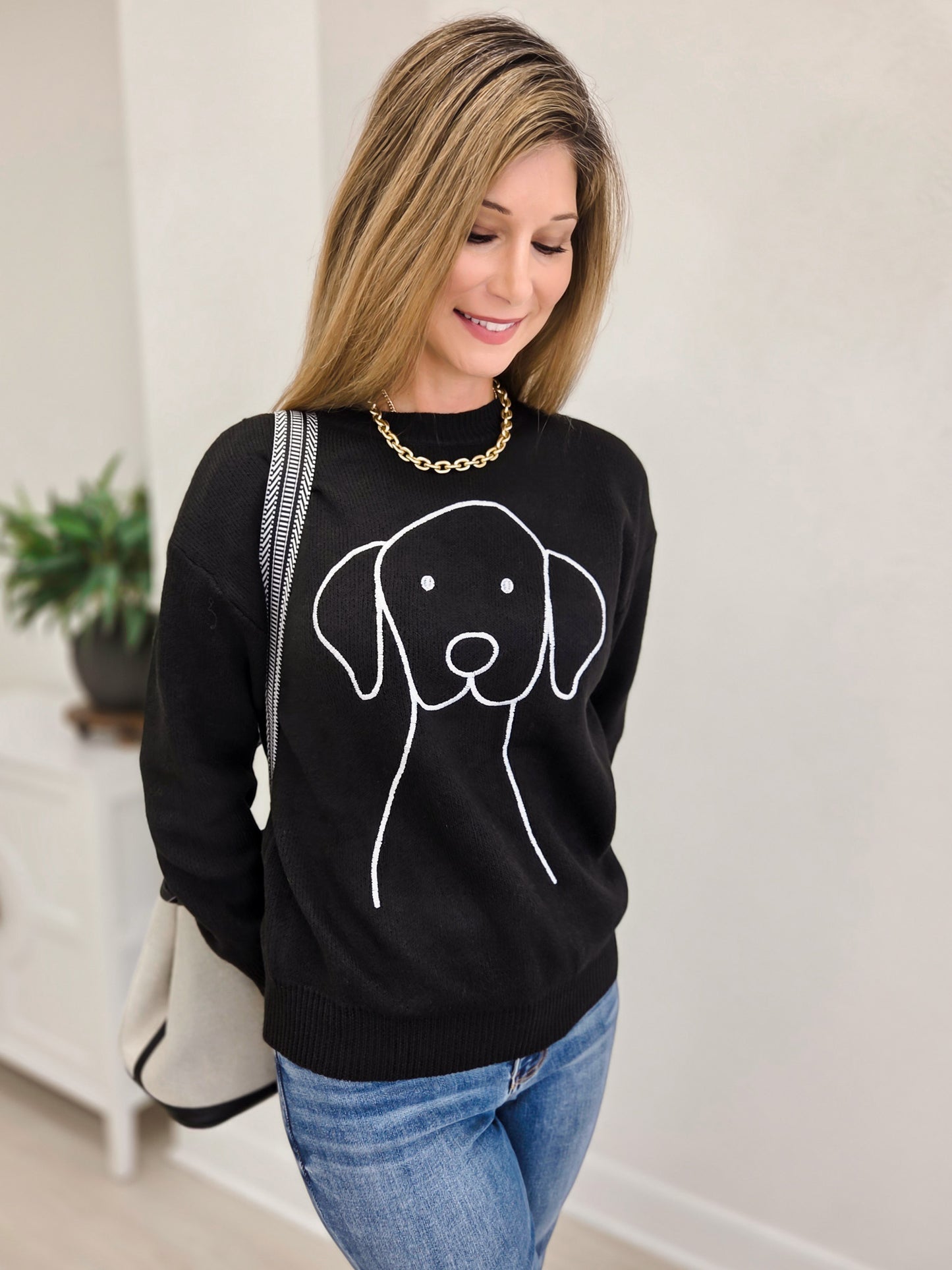 Dog Graphic Crew Neck Long Sleeve Sweater
