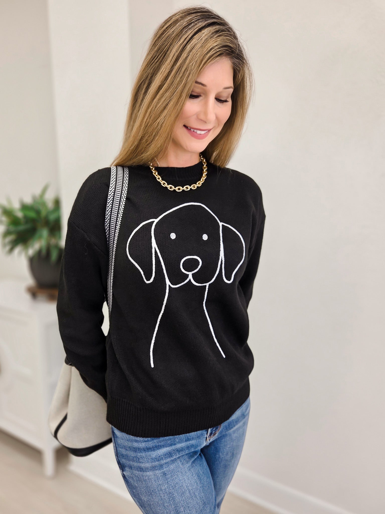 Dog Graphic Crew Neck Long Sleeve Sweater