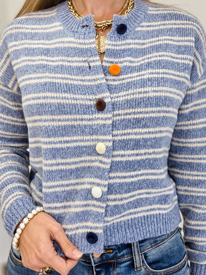 Striped Multi Colored Front Button Cardigan