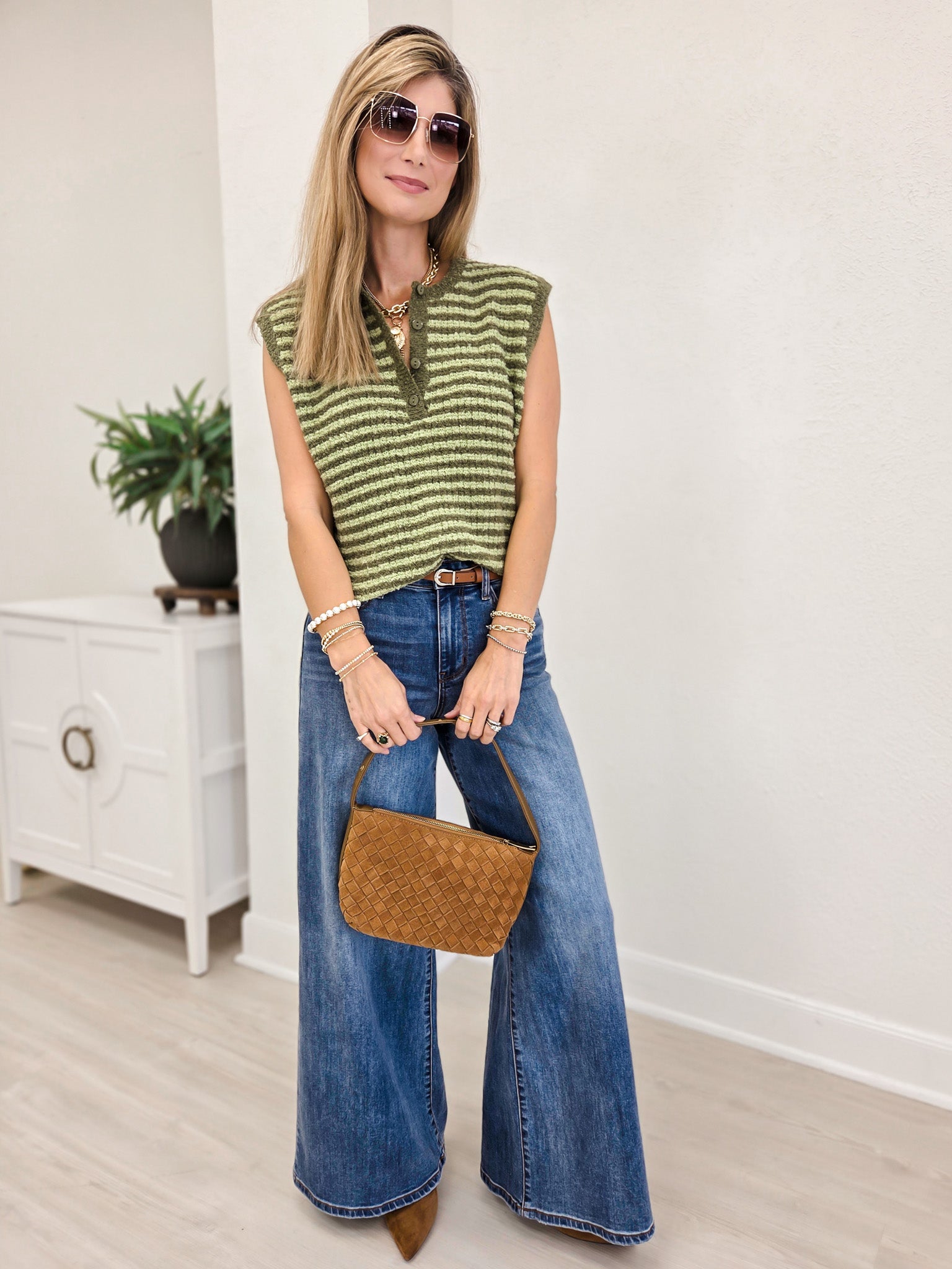 Striped Henley Sweater Vest