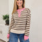 Stripe Henley Sweater with Elbow Patchwork Detail