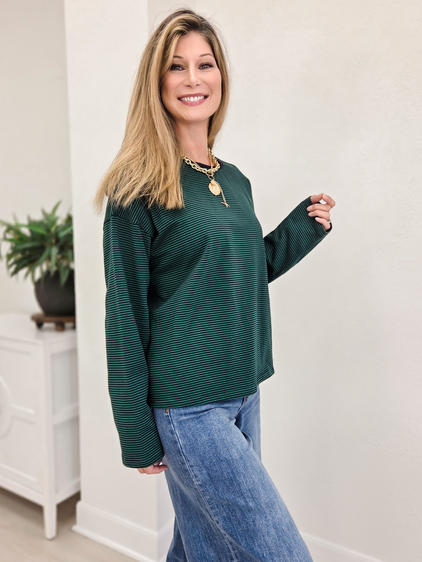 Long Sleeve Striped Knit Tee