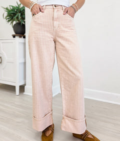 Striped Pattern Cuffed Hem Pant