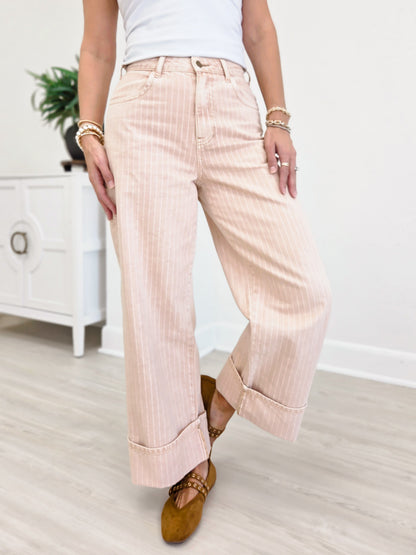 Striped Pattern Cuffed Hem Pant