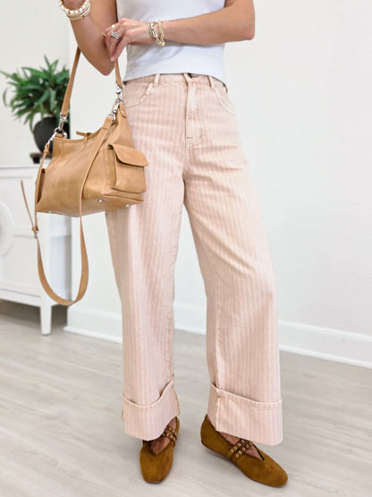 Striped Pattern Cuffed Hem Pant