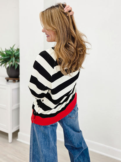 Contrast Trim Striped Crewneck
