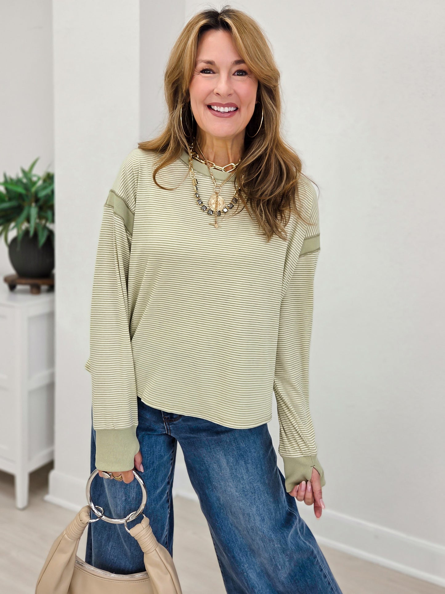 Striped Crewneck With Tulip Back Hem
