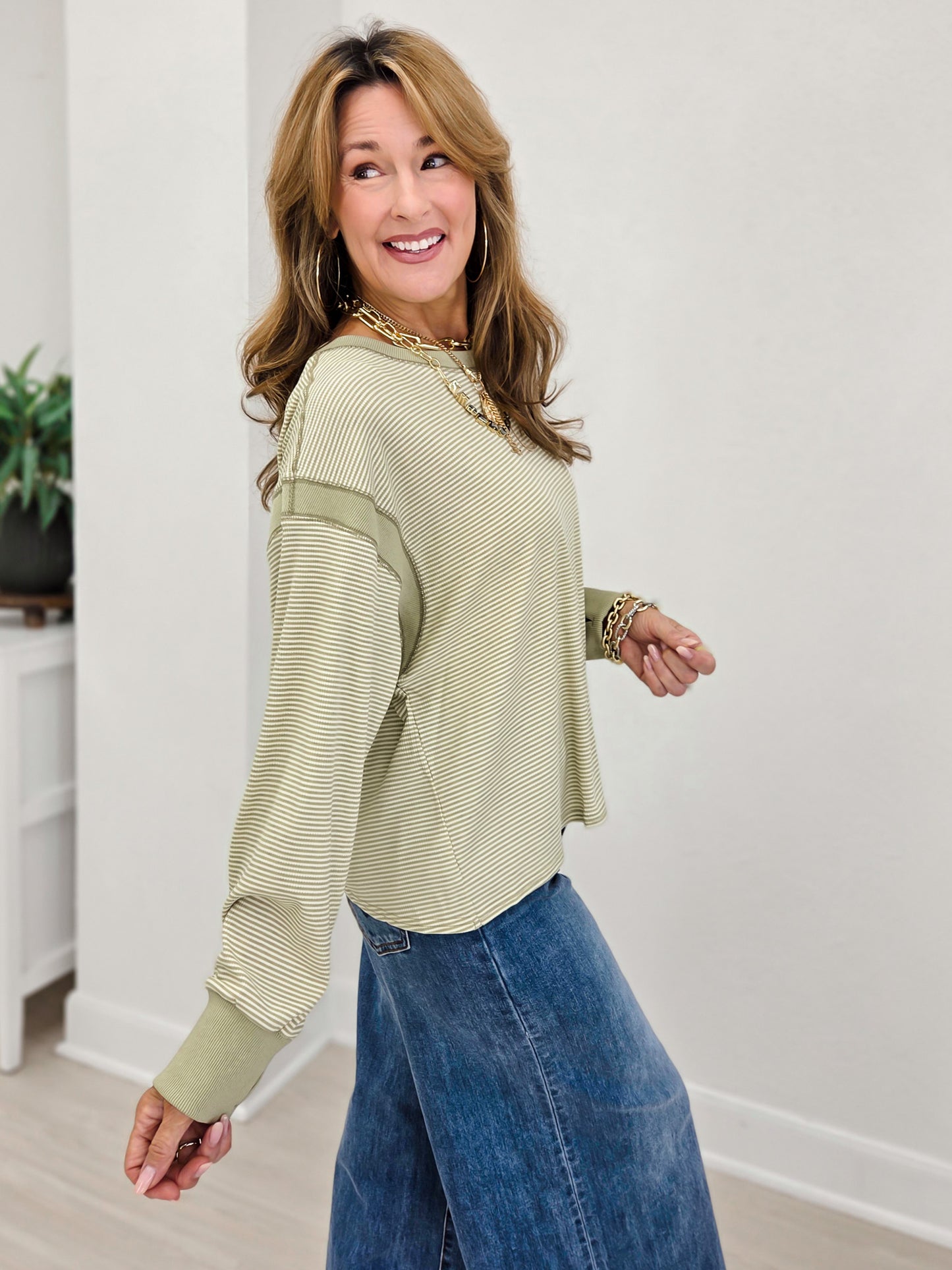 Striped Crewneck With Tulip Back Hem