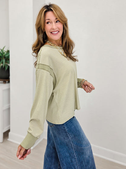 Striped Crewneck With Tulip Back Hem