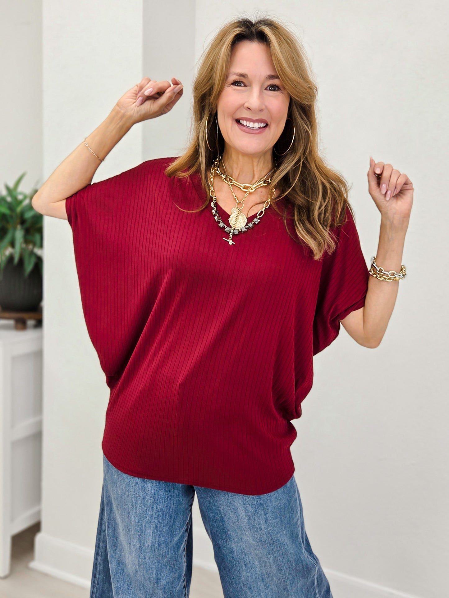 Soft Rib V-Neckline Ruched Top