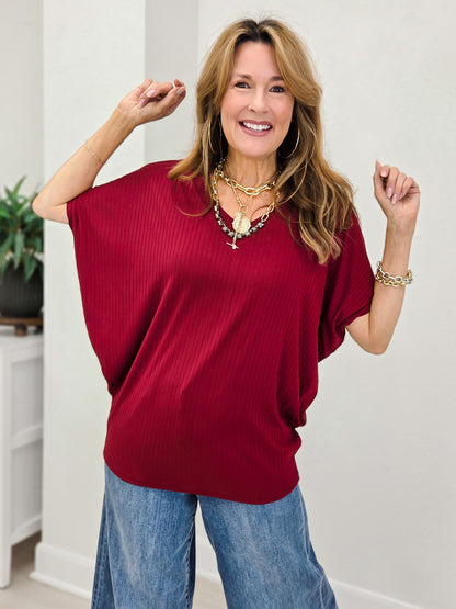 Soft Rib V-Neckline Ruched Top