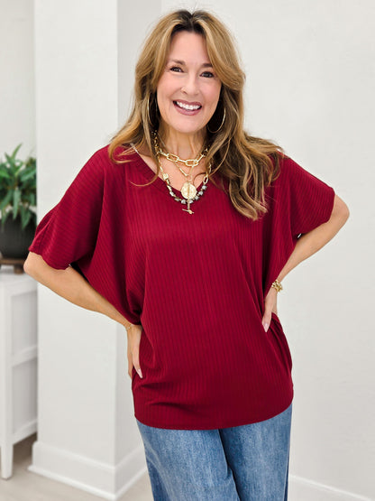Soft Rib V-Neckline Ruched Top