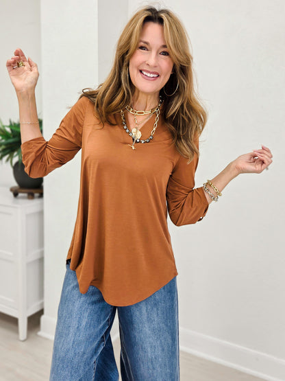 Ruffled Collar Lizzy 3/4 Sleeve Lightweight Blouse-C