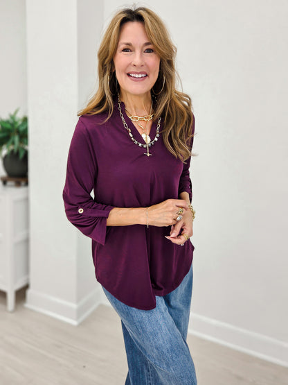 Ruffled Collar Lizzy 3/4 Sleeve Lightweight Blouse-B