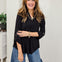 Ruffled Collar Lizzy 3/4 Sleeve Lightweight Blouse-Black