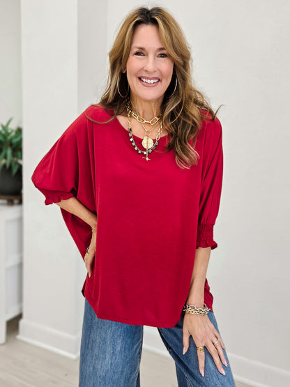 Jewel Red Oversized Poncho Blouse