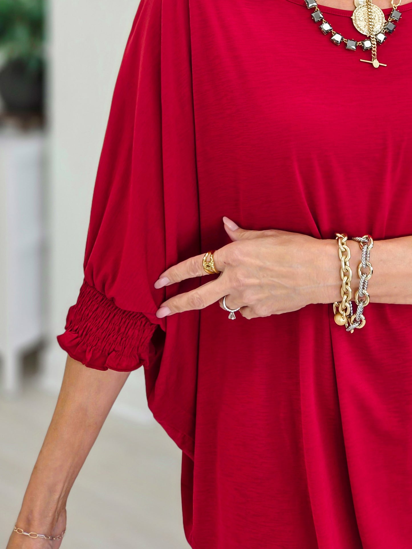 Jewel Red Oversized Poncho Blouse