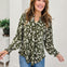 Olive Floral Smocked Long Sleeve Lizzy Blouse Top