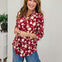 Burgundy Floral Ruffled Collar Lizzy 3/4 Sleeve Lightweight Blouse