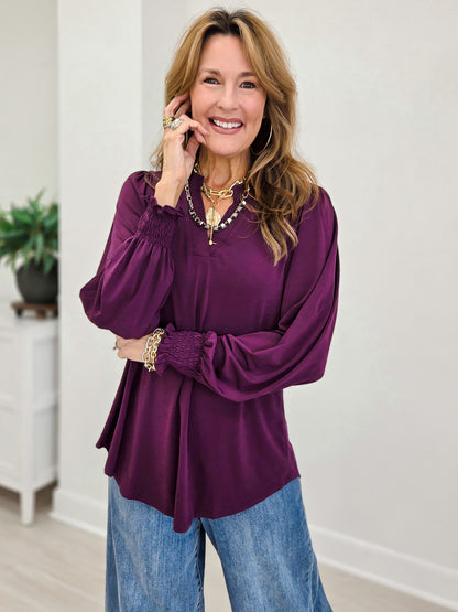 Smocked Long Sleeve Lizzy Blouse Top