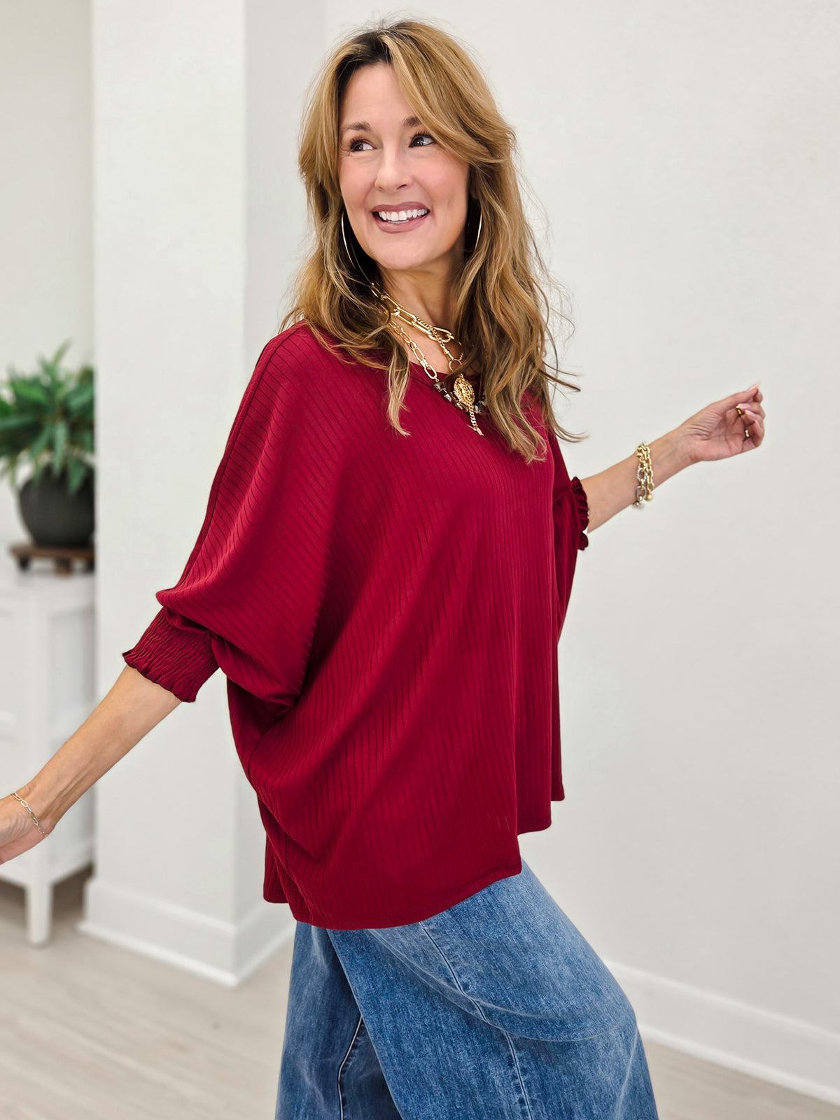 Oversized Poncho Blouse-Wine