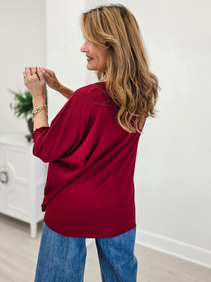 Oversized Poncho Blouse-Wine