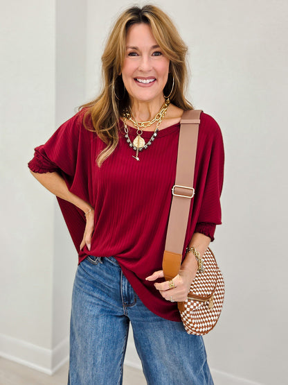 Oversized Poncho Blouse-Wine