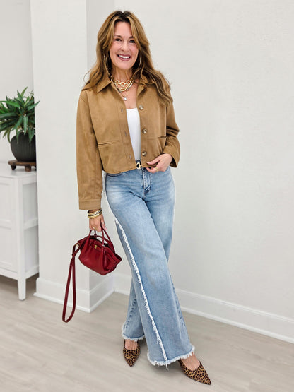 Judy Blue MAVERICK Hi-Rise Retro Wide Leg Raw Twisted Out Seam Jeans