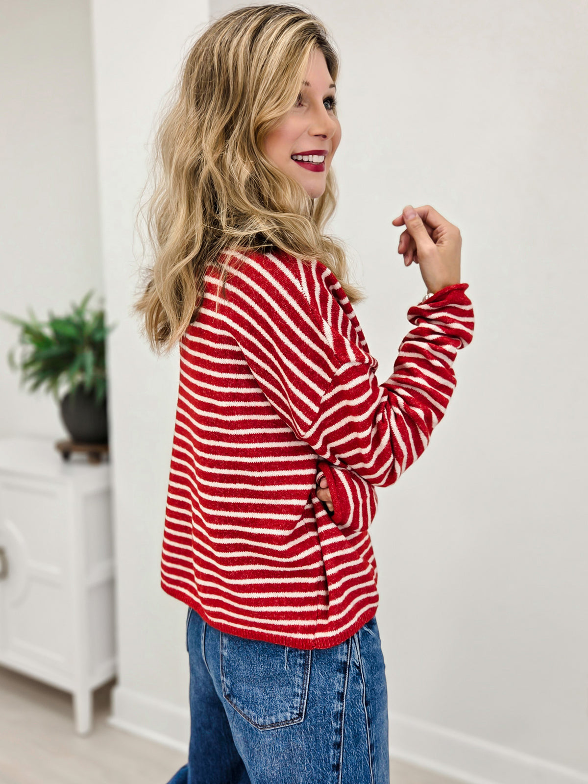 Button Down Stripe Cardigan Sweater