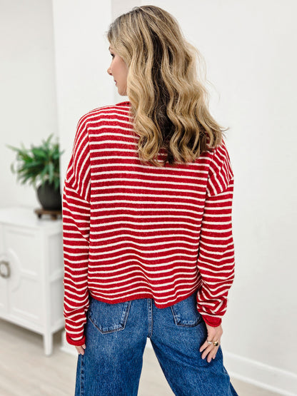 Button Down Stripe Cardigan Sweater