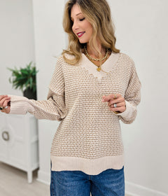 Contrast Stitch V Neck Sweater
