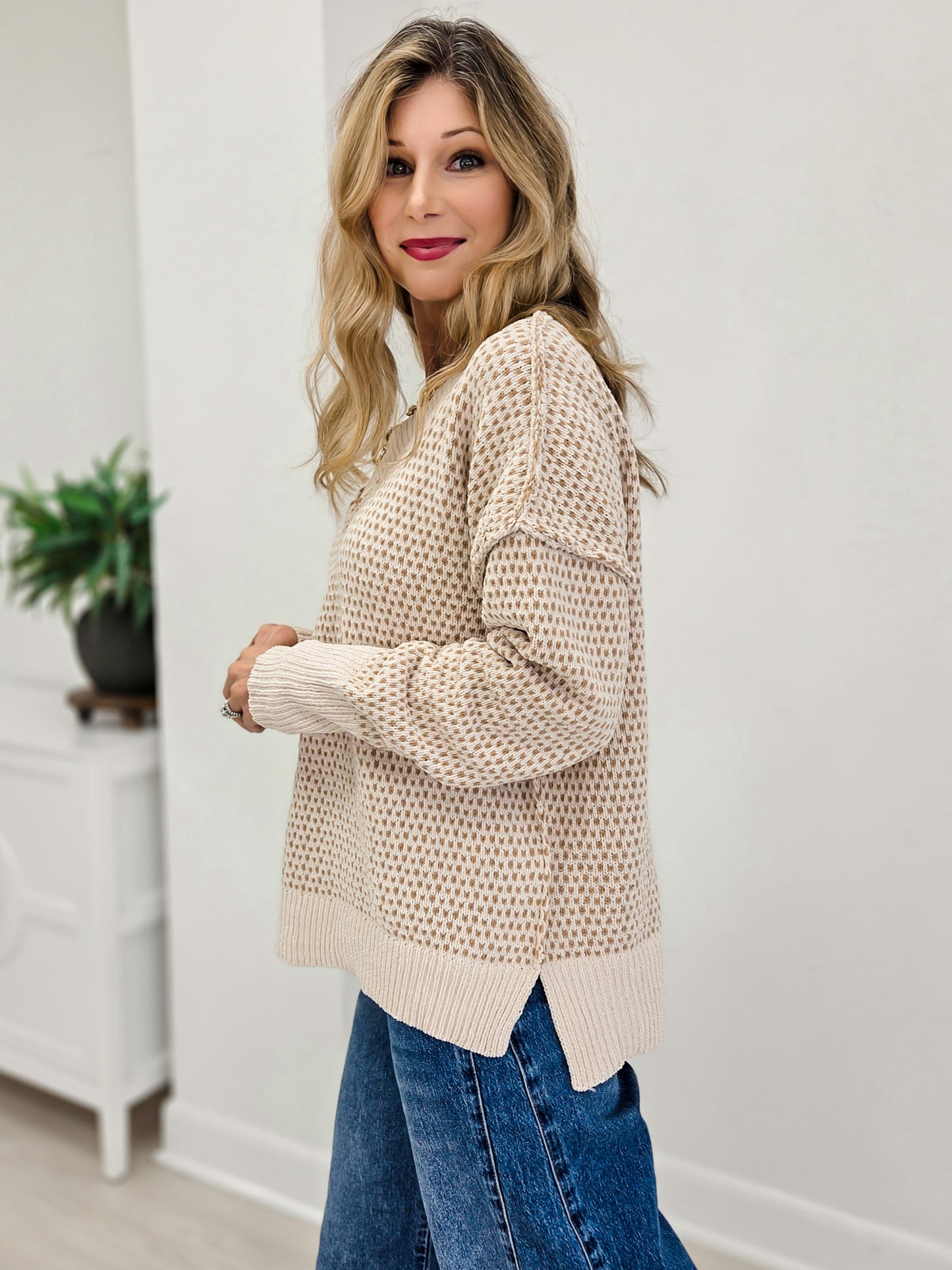 Contrast Stitch V Neck Sweater