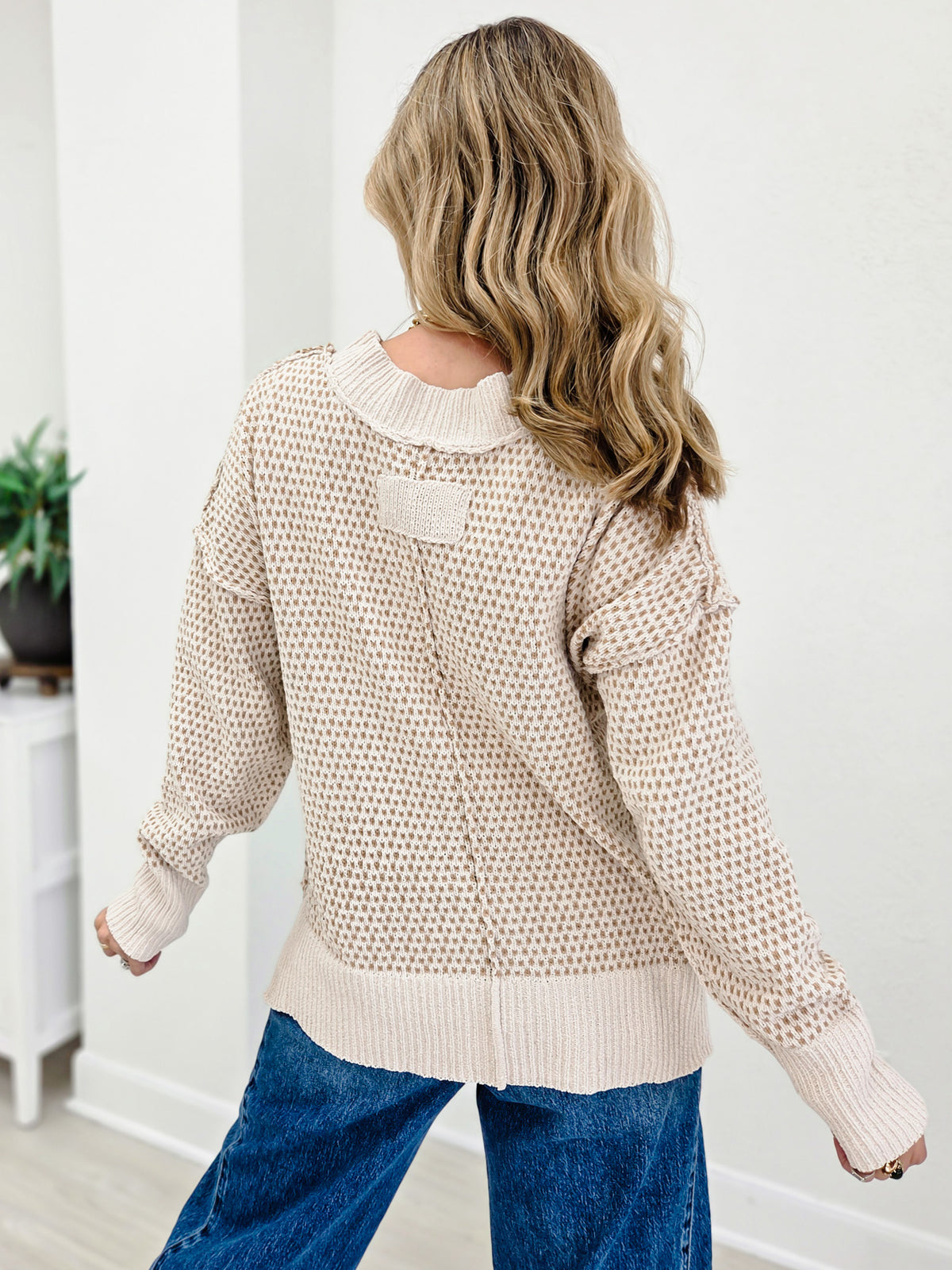 Contrast Stitch V Neck Sweater