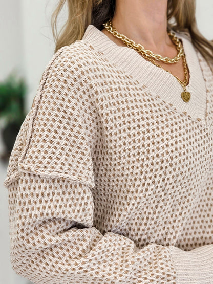 Contrast Stitch V Neck Sweater