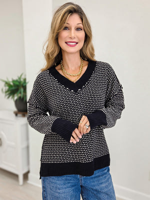 Contrast Stitch V Neck Sweater