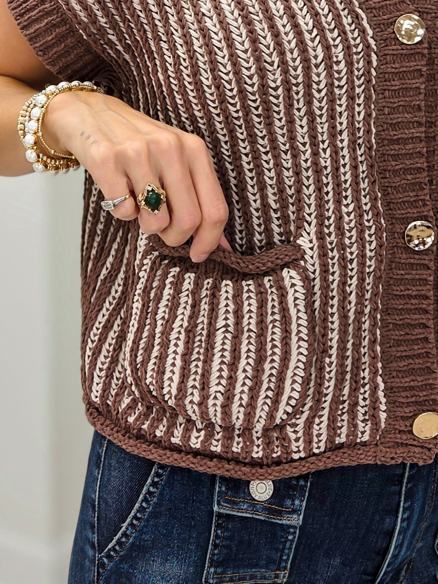 Two Tone Rib Knit Vest Cardigan