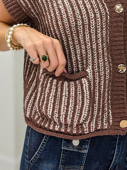 Two Tone Rib Knit Vest Cardigan