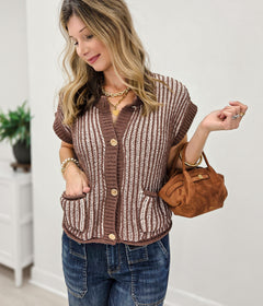 Two Tone Rib Knit Vest Cardigan