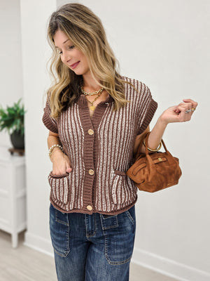 Two Tone Rib Knit Vest Cardigan