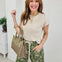 Ribbed Cap Sleeve Top with Rolled Trim