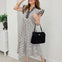 Vertical Stripe Flutter Sleeve Tiered Midi Dress